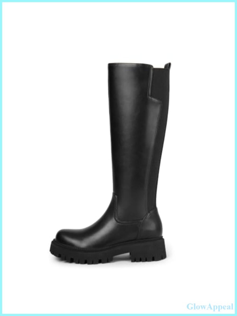 Low Block Heel Platform Stretch Knee High Boots Side Zipper Faux Leather